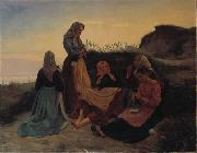 Michael Ancher Girls gathered on Sladrebakken a summernight eve Spain oil painting artist